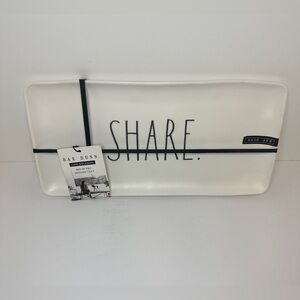 RAE DUNN SHARE Melamine Serving Trays Set of 2 NWT White & Black Farmhouse Style